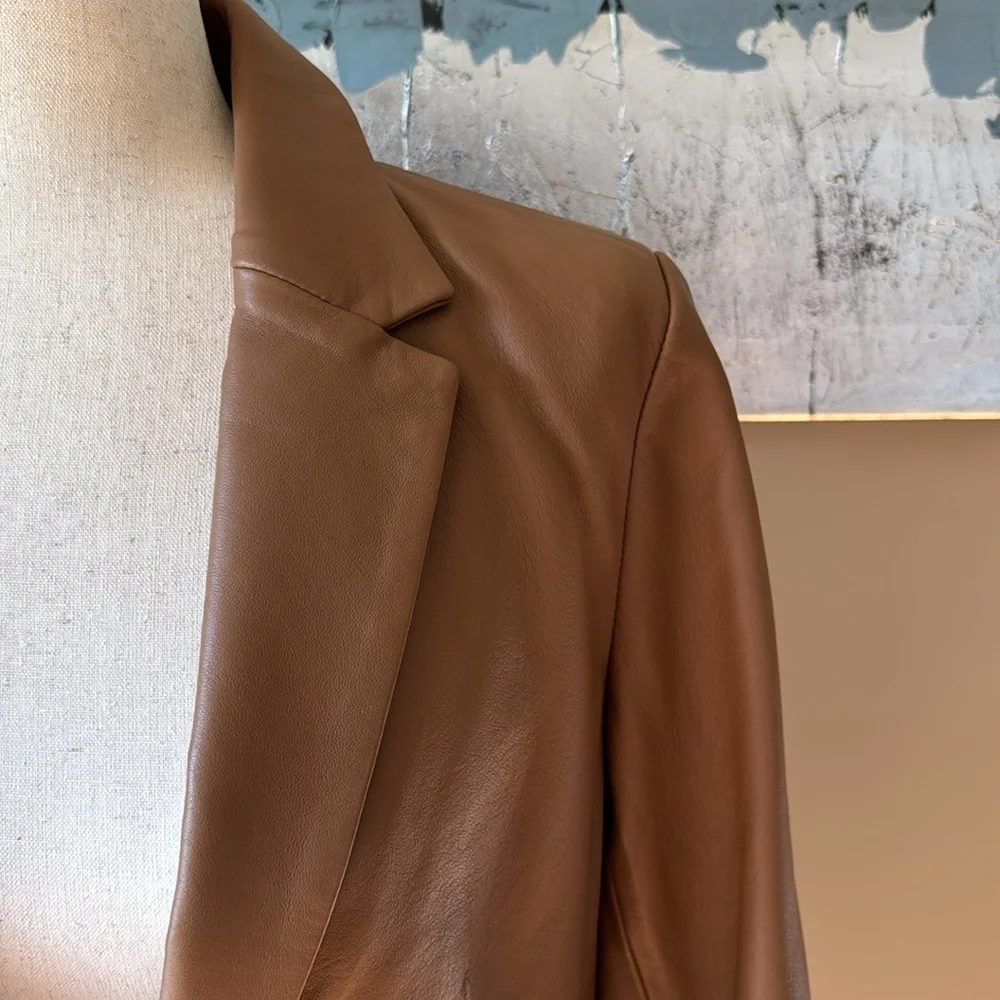 FRAME 70s Blazer - Leather Jacket size 6 Latte - Picture 3 of 16